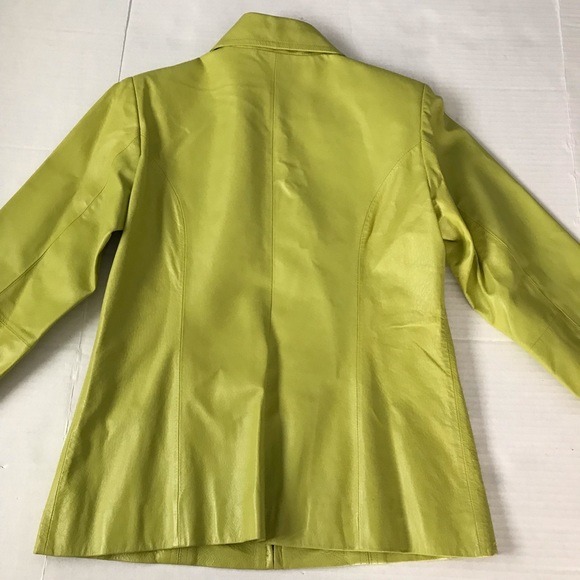 Leather Jacket Lime Green Zip front with Two Pockets Petite Small Worthington - Picture 10 of 14